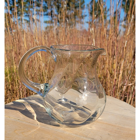 Princess House Heritage Clear Glass Pitcher Etched Grapes 2 Qt Water Juice USA - Picture 5 of 16